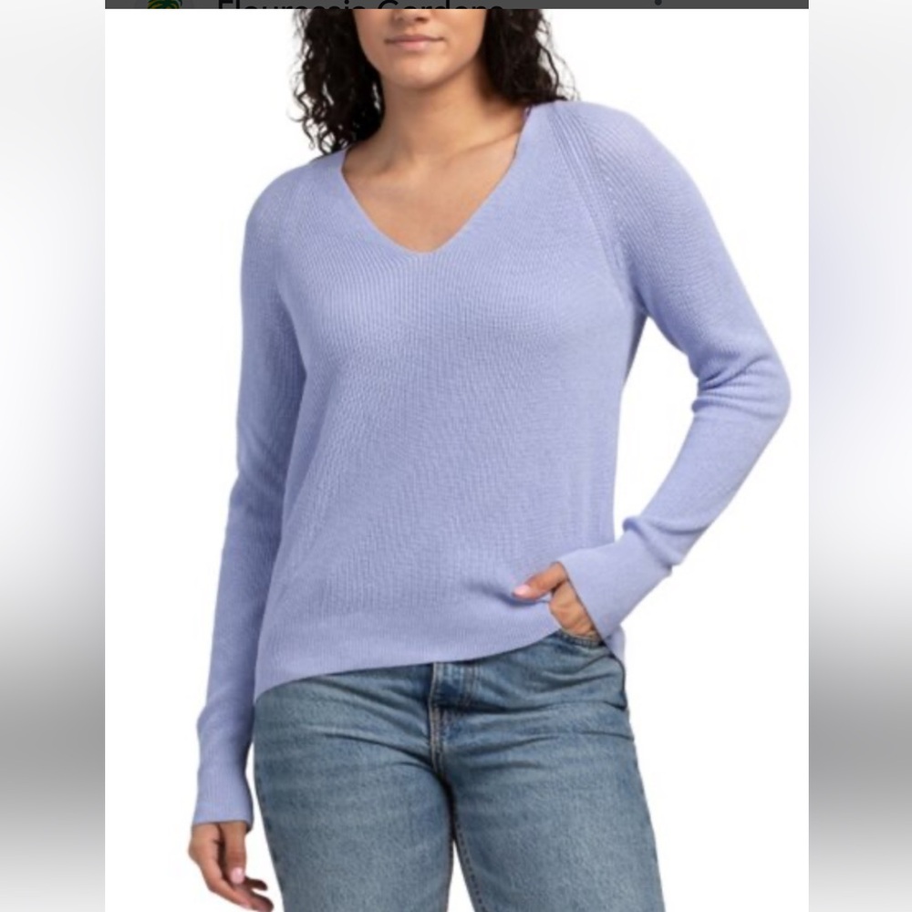 Elie Tahari NWT ribbed cotton and linen ribbed v neck sweater in periwinkle